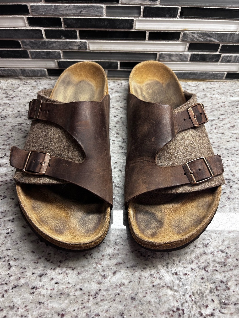 Birkenstock Mens Brown zurich Two-Buckle Slide Sandals size 10 - Picture 5 of 8